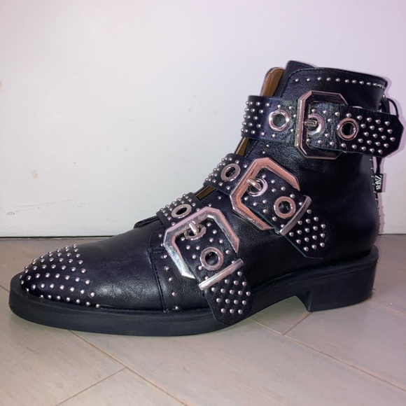 NEW! Black Leather Studded Moto Boots size 39 - Picture 4 of 5